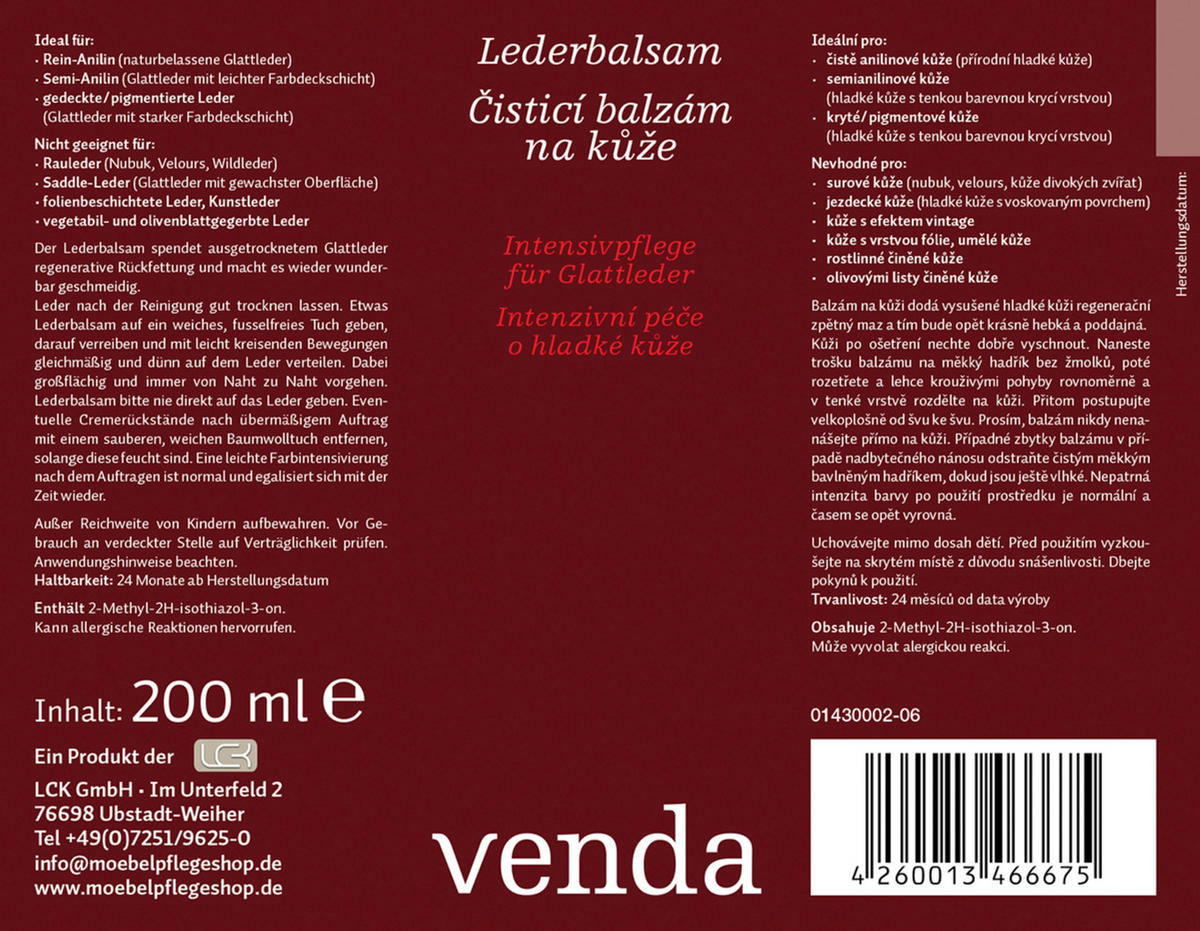 PRÍPRAVOK NA ÚDRŽBU KOŽE - Basics (0,200l) - Venda