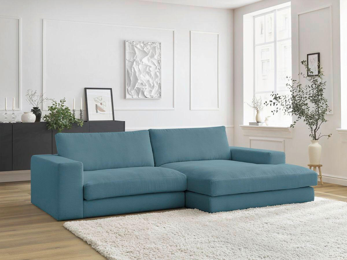 ECKSOFA  LEONARD Hellblau Cord  - Schwarz/Hellblau, MODERN, Kunststoff/Textil (274/159cm)