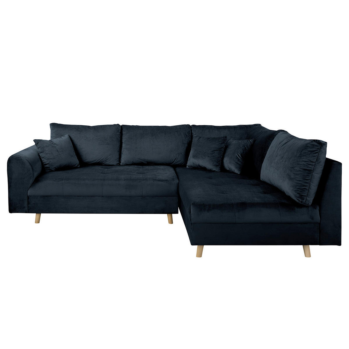 ECKSOFA inkl. Hocker Ariella in Samt Dunkelblau  231/161 cm  - Naturfarben/Dunkelblau, Design, Holz/Textil (231/161cm) - Livetastic
