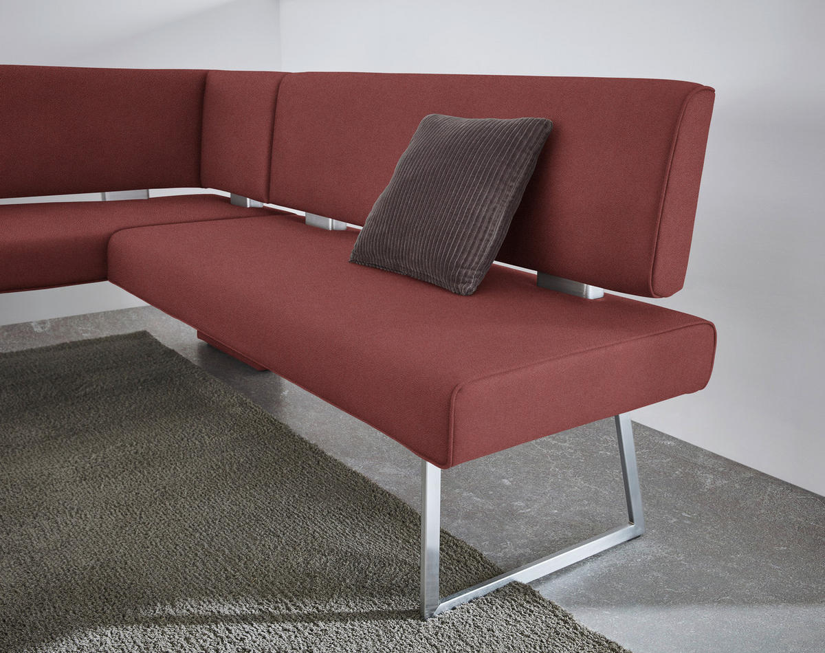 ECKBANK 160/219 cm  in Edelstahlfarben, Bordeaux  - Edelstahlfarben/Bordeaux, Design, Textil/Metall (160/219cm) - Dieter Knoll