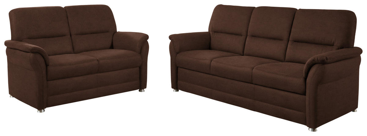 SITZGARNITUR Mikrofaser Braun  - Alufarben/Braun, KONVENTIONELL, Textil/Metall (192/96/89cm) - Beldomo Comfort