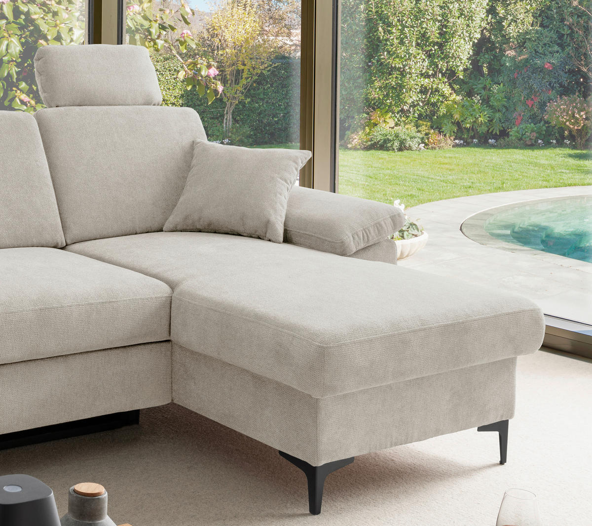 ECKSOFA Chenille Naturfarben  - Schwarz/Naturfarben, Konventionell, Textil/Metall (245/151cm) - Livetastic