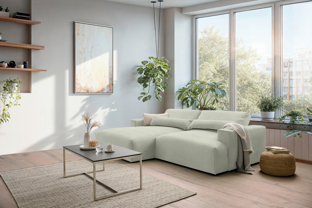 ECKSOFA Chenille Sandfarben  - Sandfarben/Schwarz, Design, Kunststoff/Textil (187/268cm) - Stylife