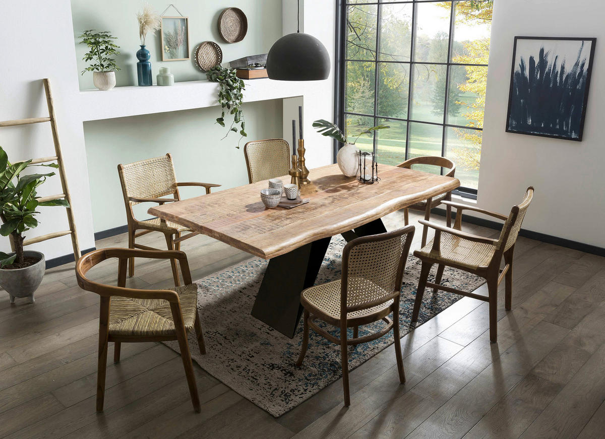 ESSTISCH 160/90/77 cm Echtholz  Metall, Holz rechteckig Naturfarben, Schwarz  - Schwarz/Naturfarben, MODERN, Holz/Metall (160/90/77cm) - MID.YOU