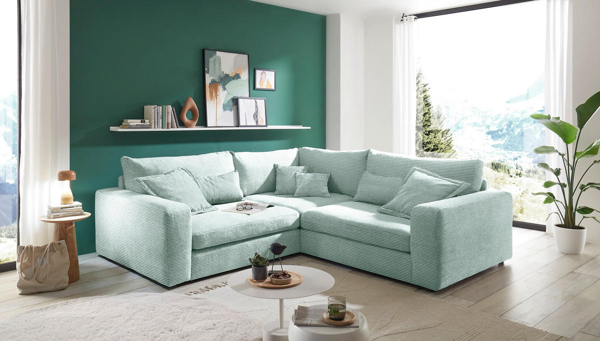 ECKSOFA  Mintgrün Cord  - Schwarz/Mintgrün, KONVENTIONELL, Kunststoff/Textil (248/248cm) - Carryhome