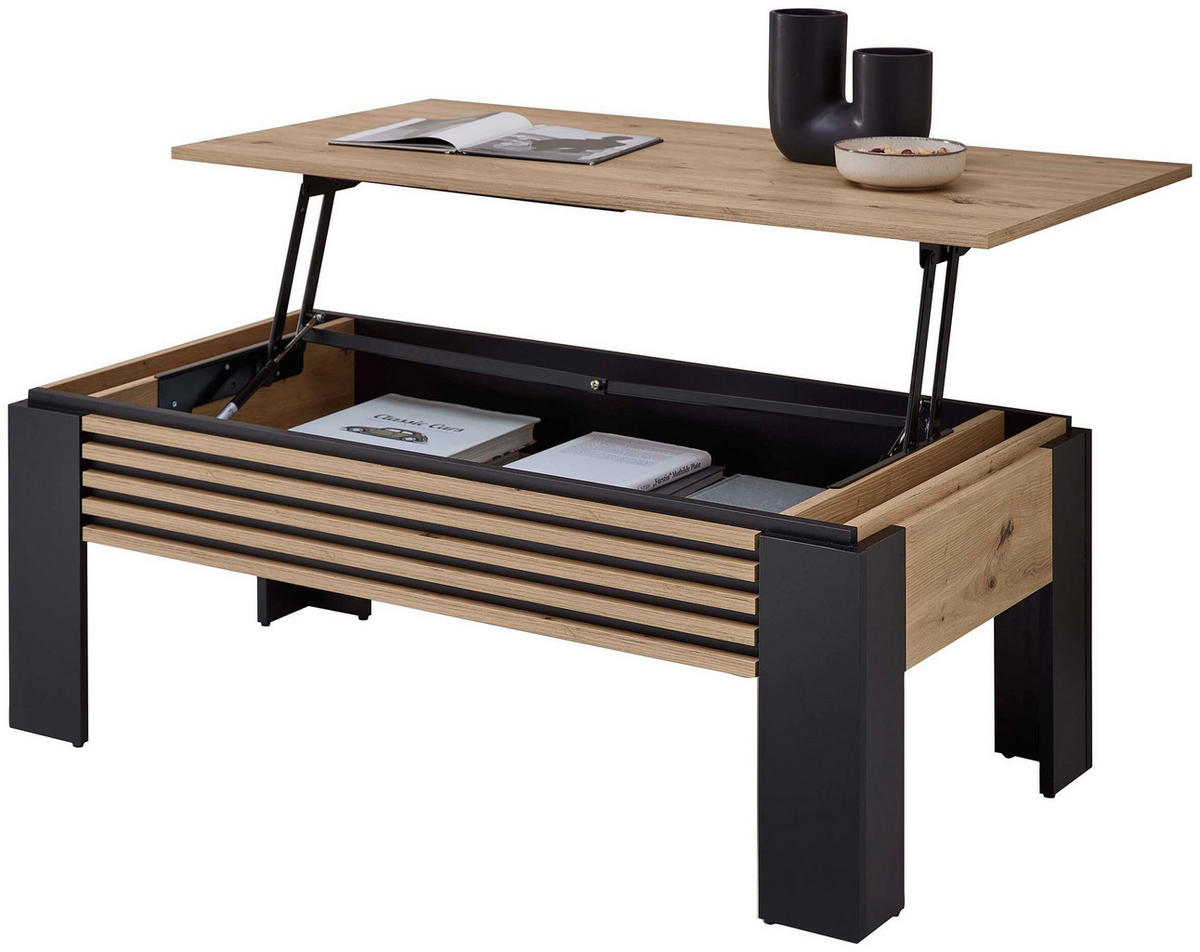 COUCHTISCH 60/110/43-65 cm rechteckig Schwarz, Eiche Artisan  - Schwarz/Eiche Artisan, Design, Holzwerkstoff (60/110/43-65cm) - MID.YOU