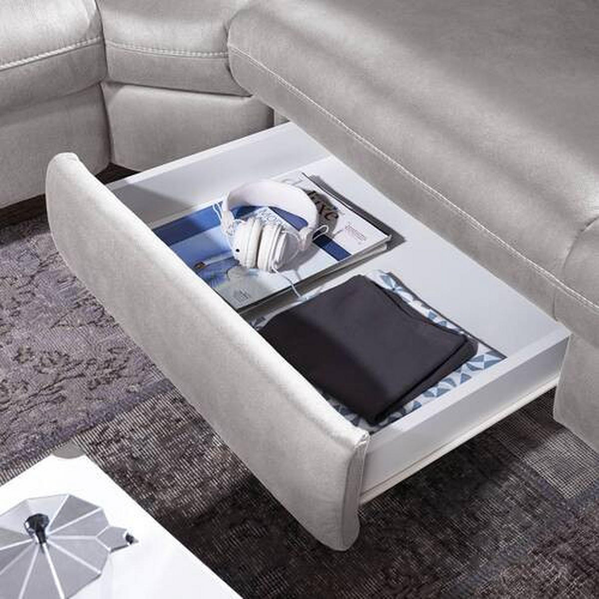 ECKSOFA in Flachgewebe Hellgrau  271/239 cm  - Beige/Hellgrau, Design, Textil/Metall (271/239cm) - Cantus