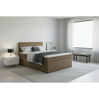 BOXSPRINGBETT 140/200 cm,  in Sandfarben, Matratze, Topper, H3 = fest  - Sandfarben/Schwarz, MODERN, Kunststoff/Textil (140/200cm) - MID.YOU