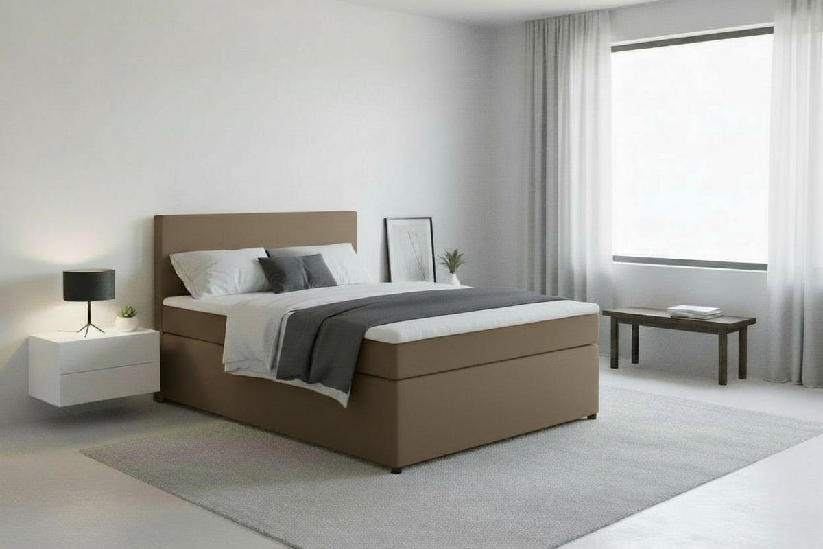 BOXSPRINGBETT 140/200 cm,  in Sandfarben, Matratze, Topper, H3 = fest  - Sandfarben/Schwarz, MODERN, Kunststoff/Textil (140/200cm) - MID.YOU