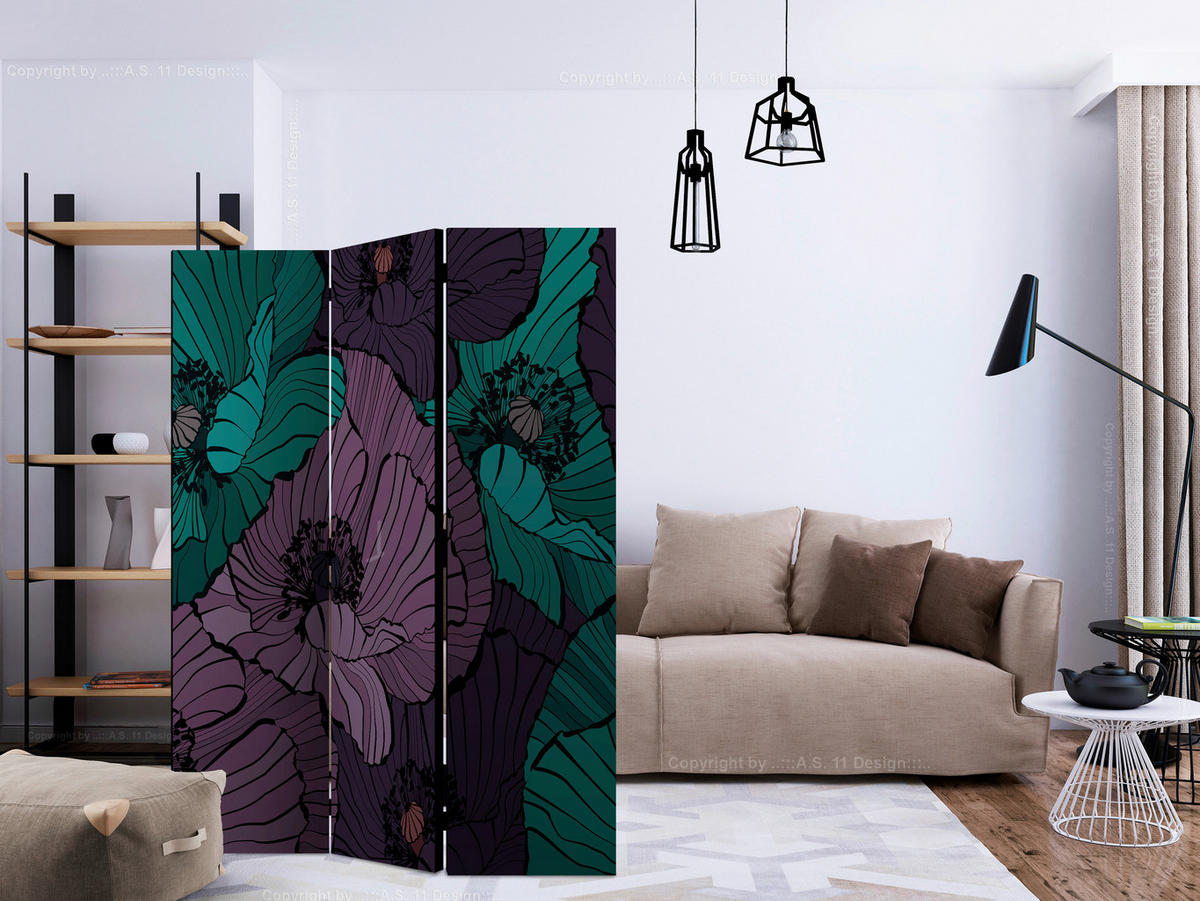 PARAVENT mit 3  Flügel - Violett/Mintgrün, Basics, Holz/Textil (135/172/3cm) - artgeist