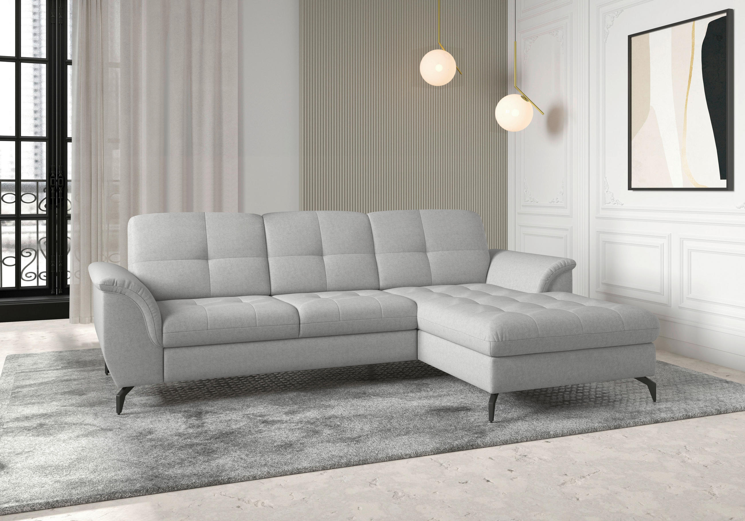 ECKSOFA in Flachgewebe Hellgrau  262/164 cm  - Hellgrau/Schwarz, MODERN, Textil/Metall (262/164cm) - Sit & More