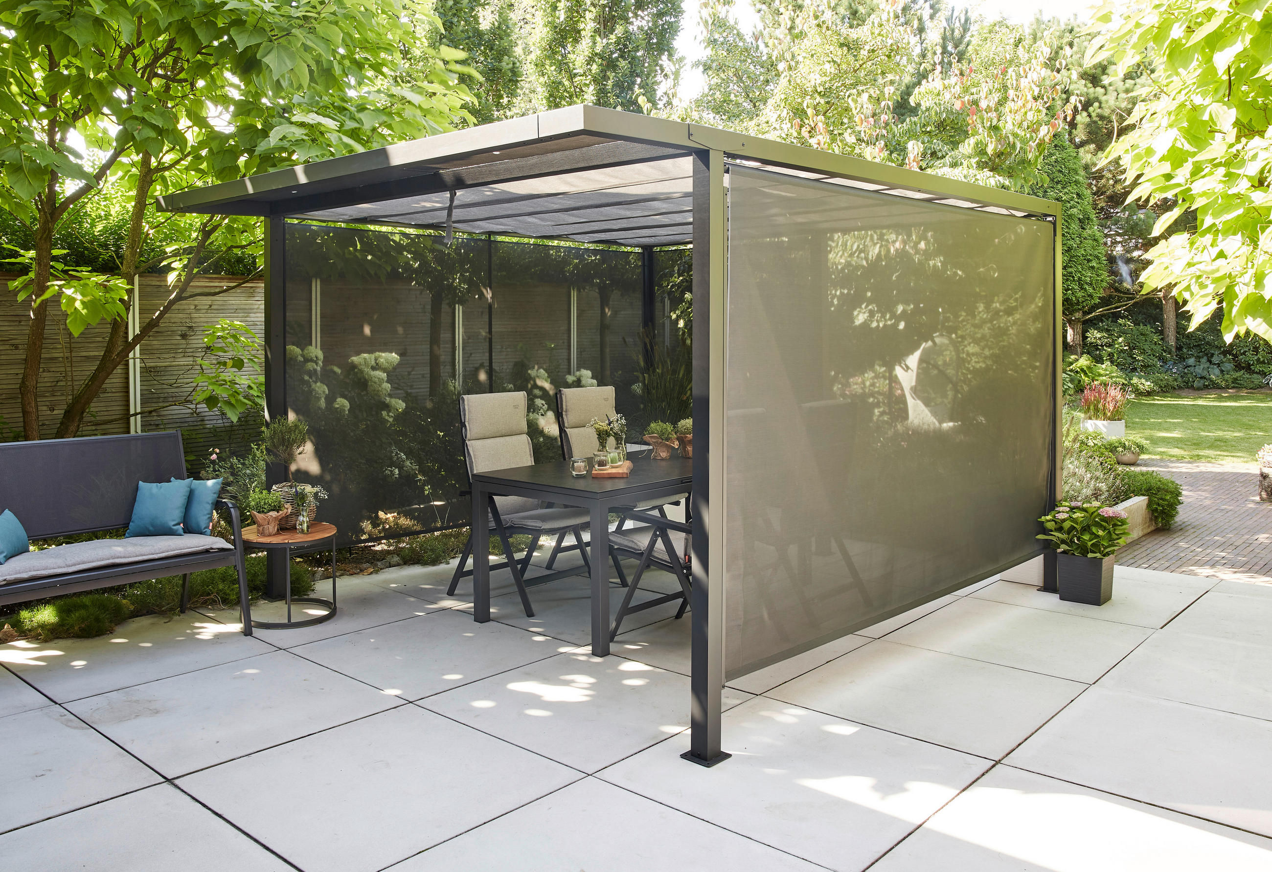 PAVILLON-ROLLO mit Seilzug 300/210/0,5 cm  - Anthrazit, Basics, Textil/Metall (300/210/0,5cm) - Siena Garden