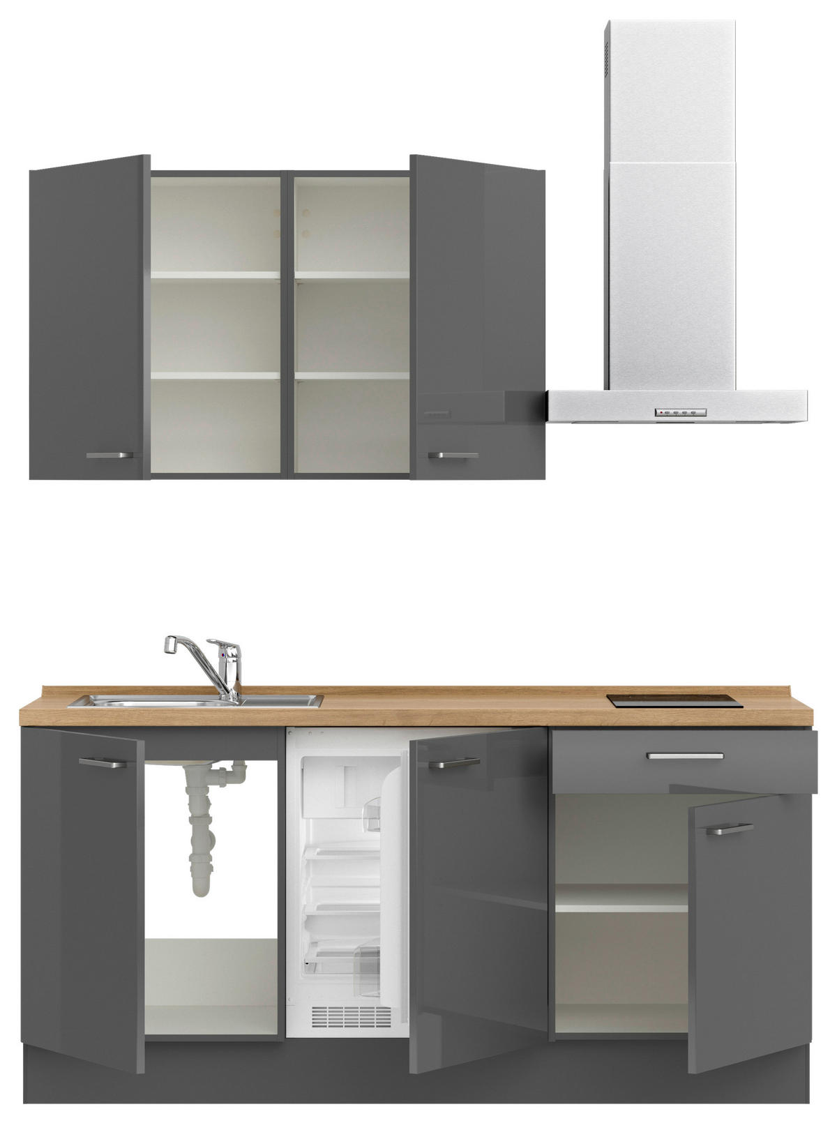 KÜCHENLEERBLOCK 180 cm   in Eichefarben, Schieferfarben  - Schieferfarben/Edelstahlfarben, MODERN, Holzwerkstoff/Metall (180cm) - Nobilia