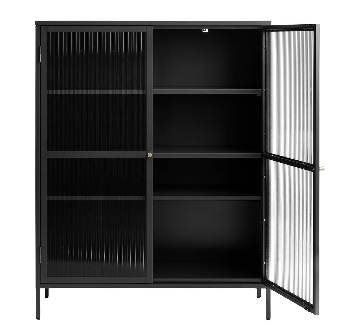 HIGHBOARD BRONCO GLASS CABINET H140 CM BRONCO GLASS CABINET H140 CM Schwarz, Goldfarben  110/140/40 cm  - Goldfarben/Schwarz, MODERN, Glas/Metall (110/140/40cm) - Lomoco