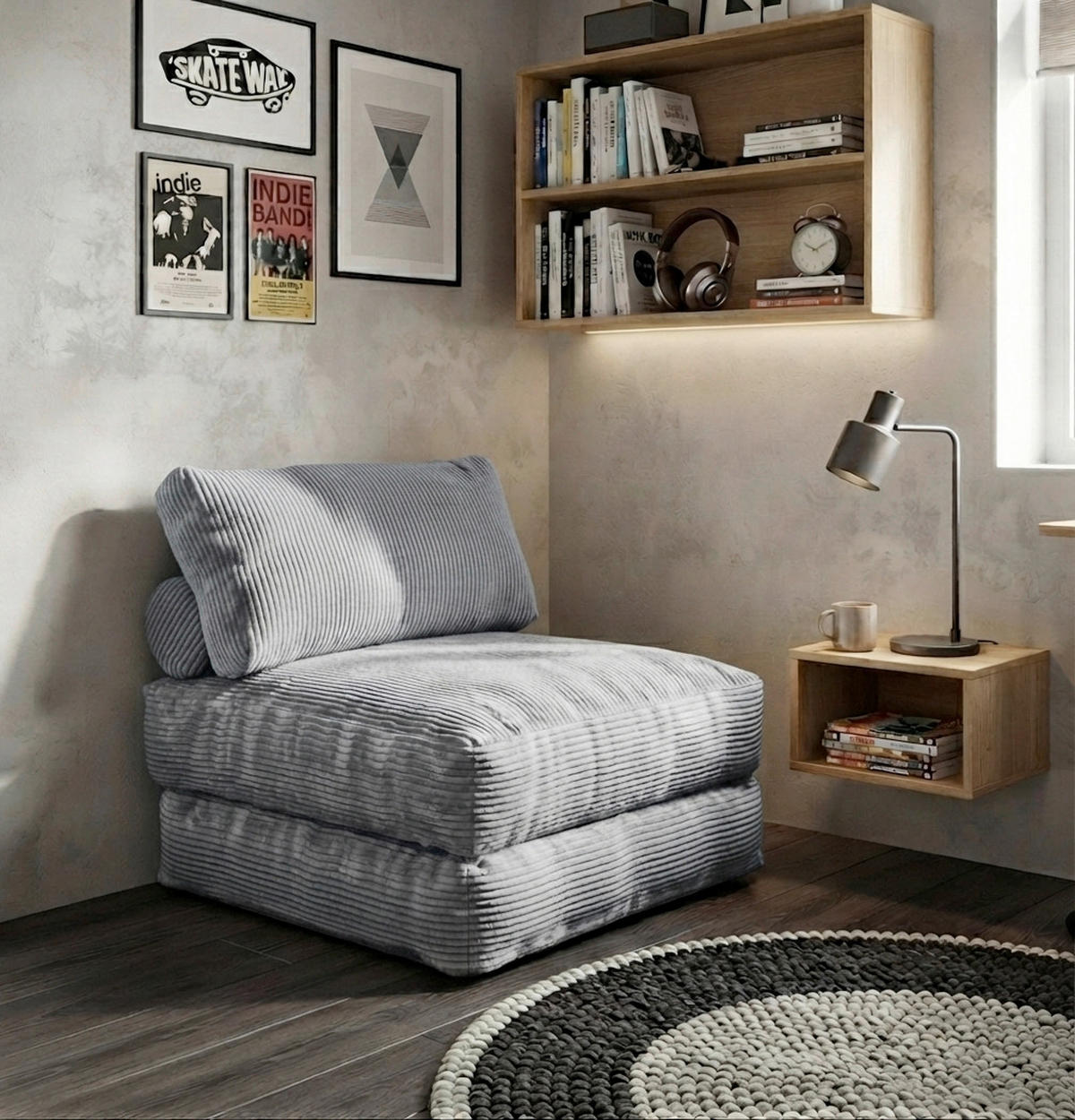 SCHLAFSESSEL Cord Grau Rückenkissen  - Grau, KONVENTIONELL, Textil (85/80/85cm) - Xora
