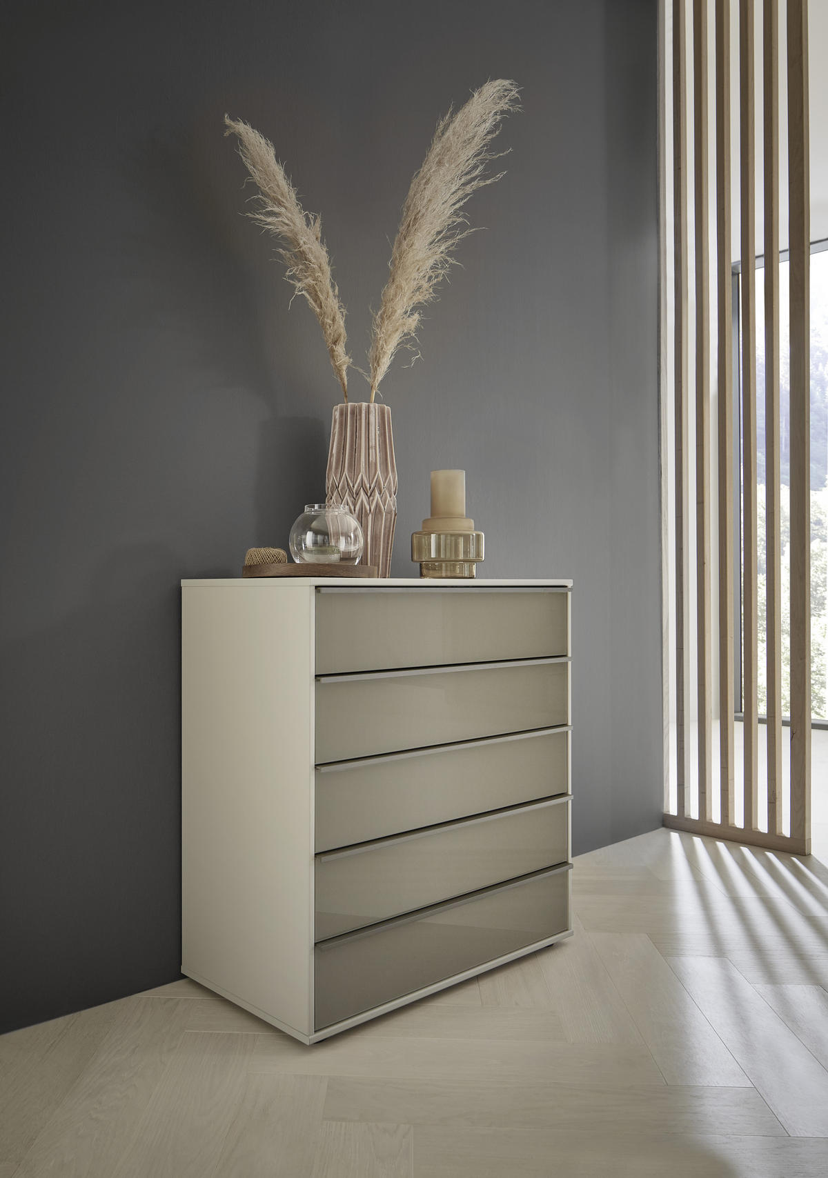 KOMODA, rjava, siva  - črna/siva, Design, kovina/steklo (80/86/43cm) - Dieter Knoll