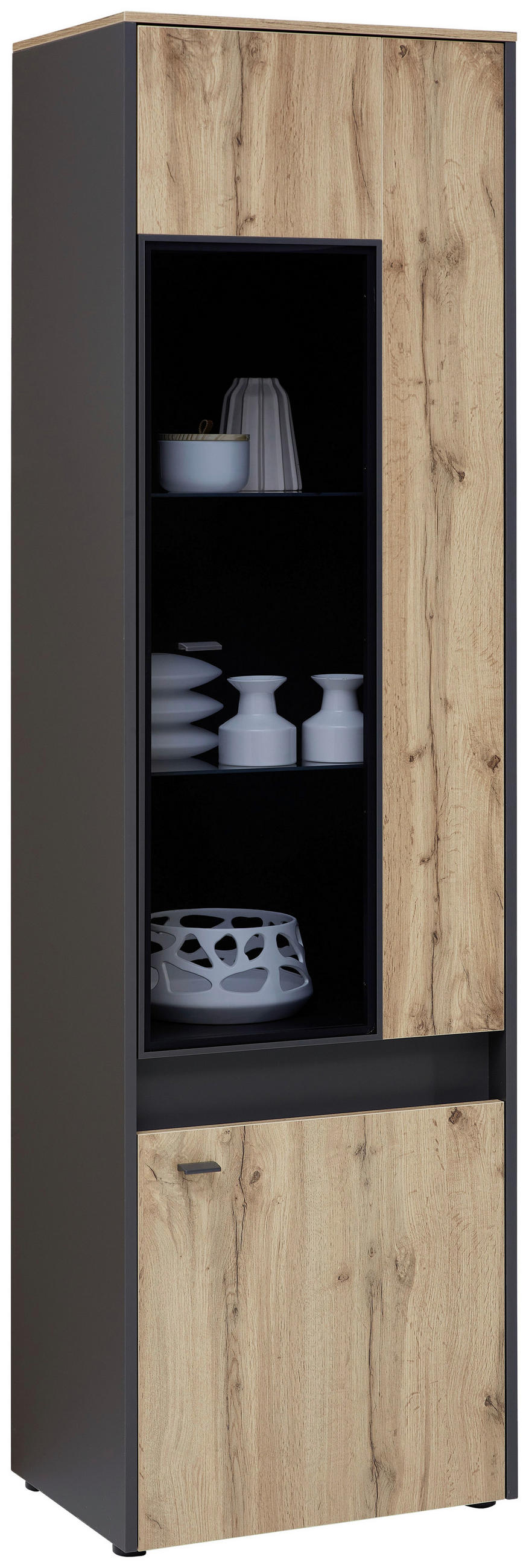 VITRINE in Grau, Eichefarben  - Eichefarben/Grau, Trend, Glas/Holzwerkstoff (56,2/195,6/40cm) - Hom`in