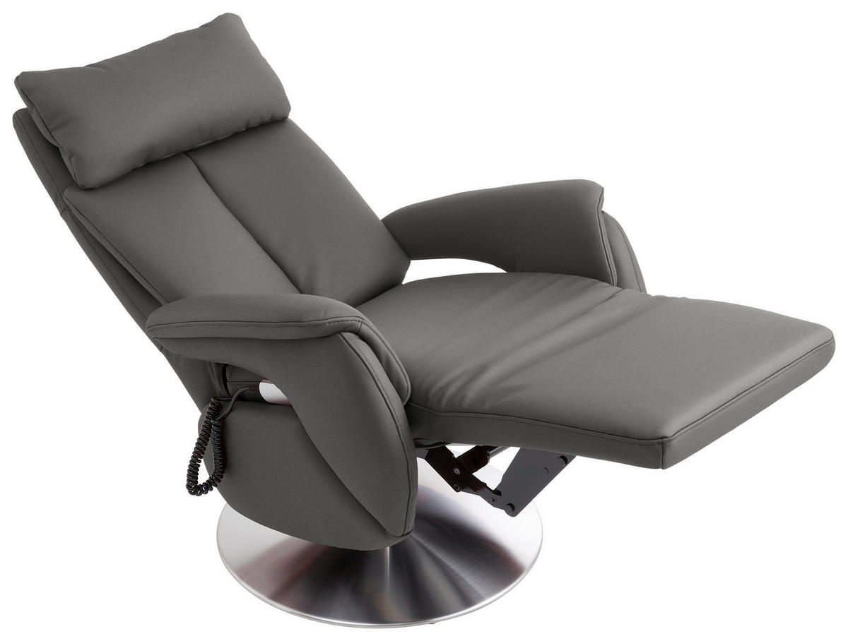 RELAXSESSEL in Leder Grau  - Edelstahlfarben/Grau, Konventionell, Leder/Metall (78/110/81cm) - Cantus