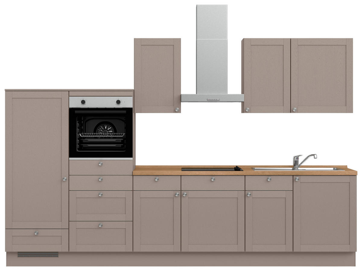 KÜCHENBLOCK Frame 330 cm  in Eichefarben, Beigebraun  - Edelstahlfarben/Eichefarben, MODERN, Holzwerkstoff/Metall (330cm) - Nobilia
