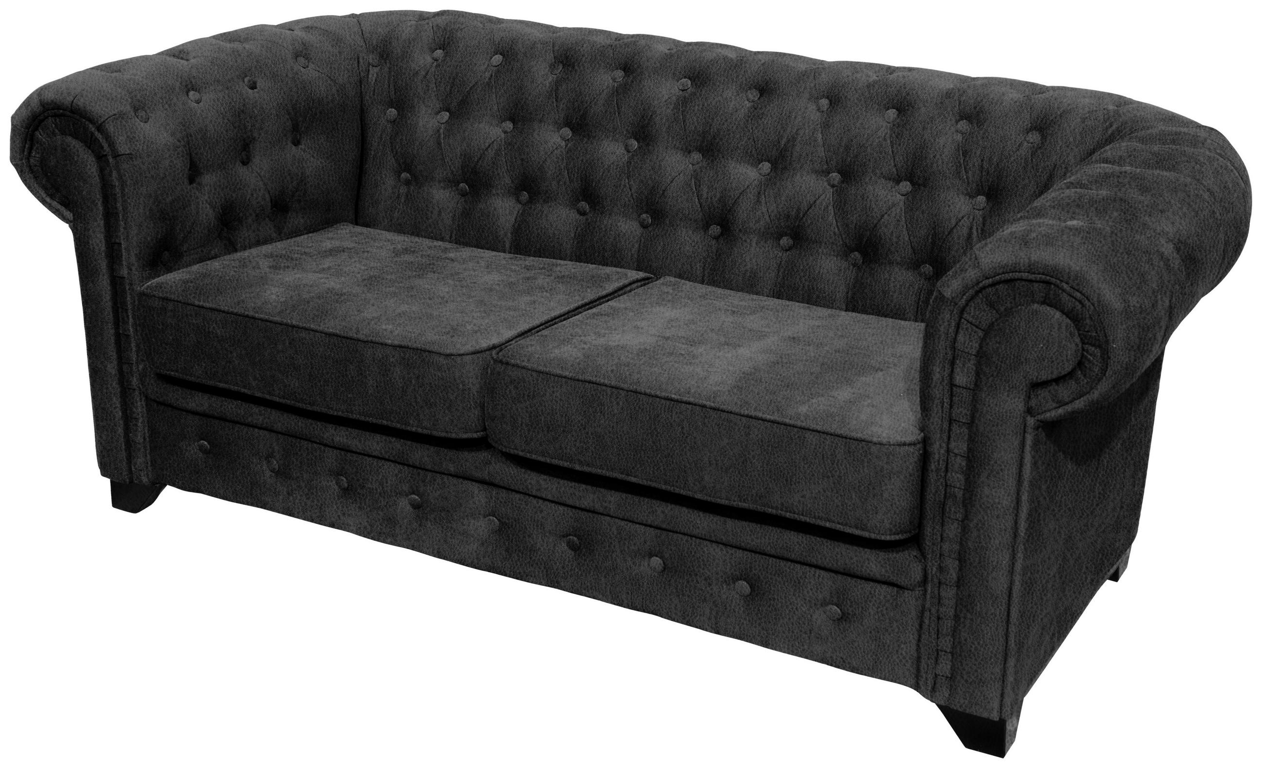CHESTERFIELD-SOFA CHESTERFIELD Flachgewebe Anthrazit  - Anthrazit/Schwarz, KONVENTIONELL, Holz/Textil (182/72/92cm) - Livetastic