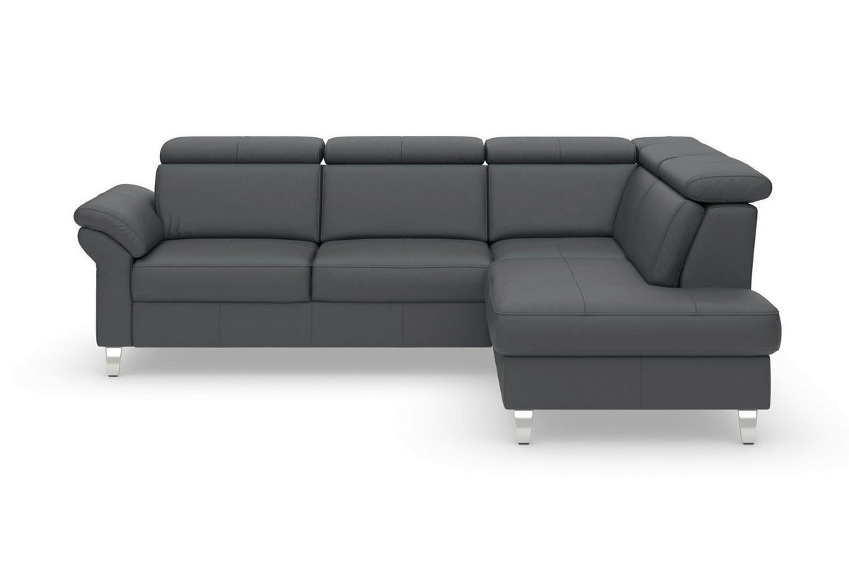 ECKSOFA 245/194 cm ARNGAST E in Echtleder Schwarz Kopfteilverstellung  245/194 cm  - Chromfarben/Schwarz, Basics, Leder/Textil (245/194cm) - Sit & More