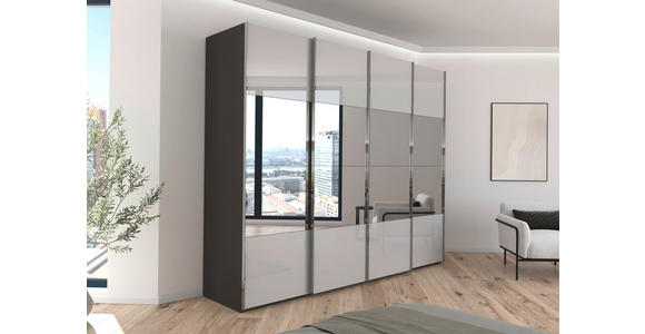 SCHWEBETÜRENSCHRANK 271/223/68 cm 4-türig Graphitfarben, Seidengrau  - Chromfarben/Seidengrau, Design, Glas/Holzwerkstoff (271/223/68cm) - Novel