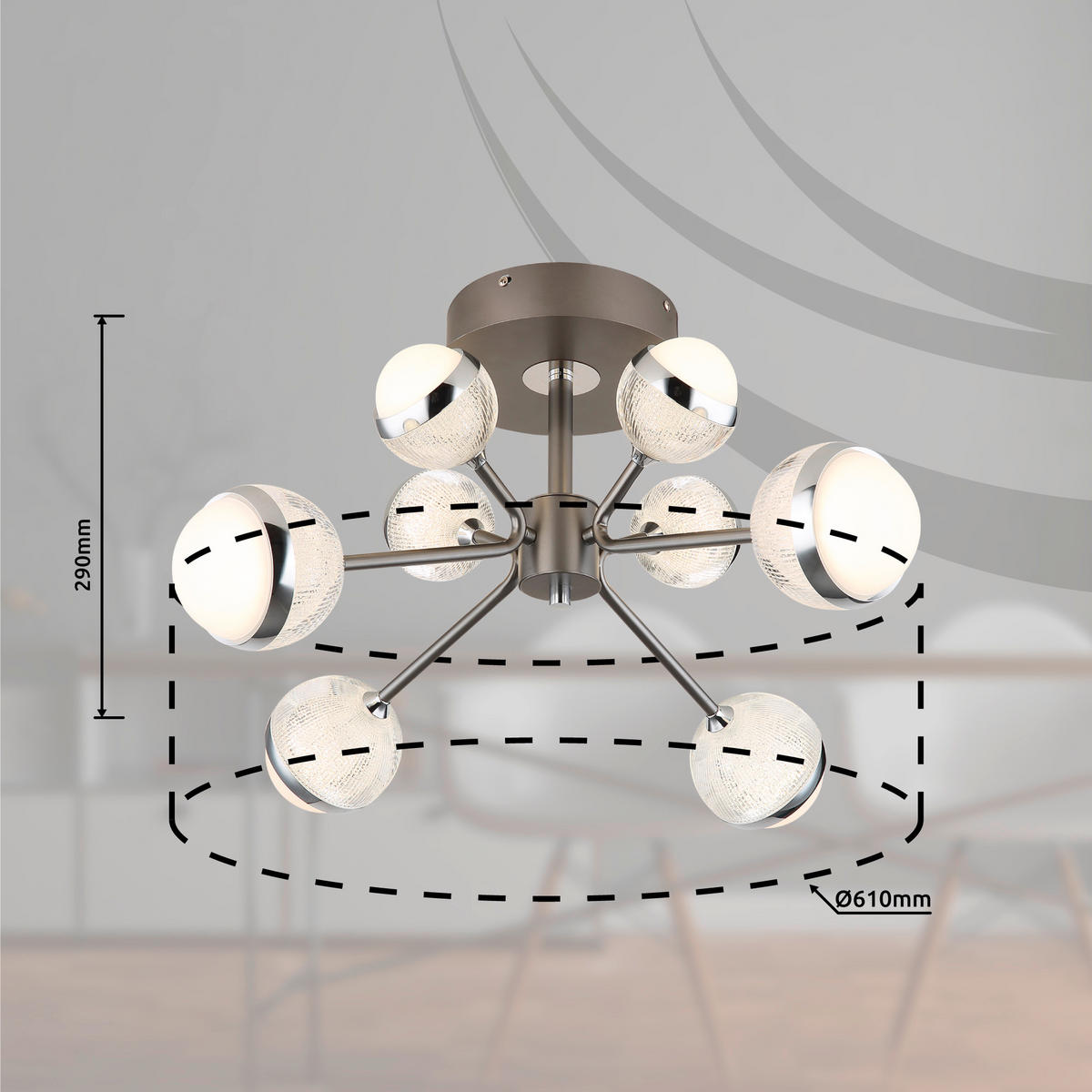LED-DECKENLEUCHTE 56 W  61/29 cm    - Klar/Titanfarben, Konventionell, Kunststoff/Metall (61/29cm) - Globo