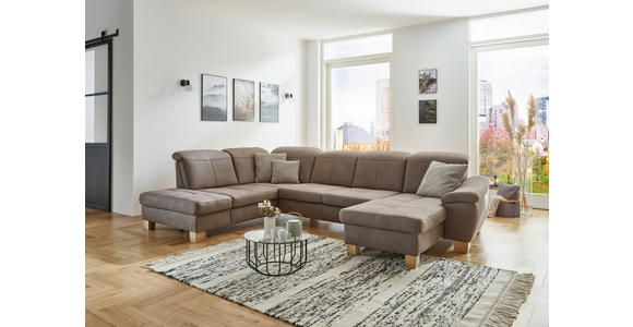 WOHNLANDSCHAFT Graubraun Mikrofaser - Wildeiche/Graubraun, KONVENTIONELL, Holz/Textil (243/343/185cm) - Voleo