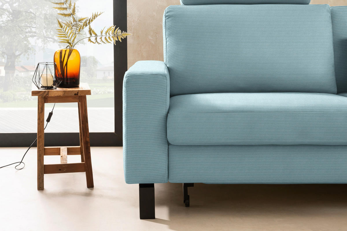 ECKSOFA Cord Hellblau  - Schwarz/Hellblau, Design, Textil/Metall (298/185cm) - Pure Home Lifestyle