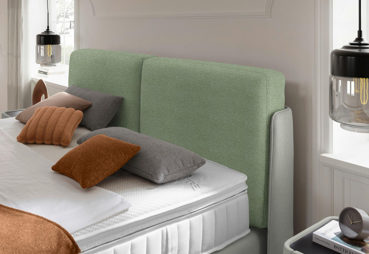 BOXSPRINGBETT 180/200 cm  in Hellgrau, Mintgrün  - Hellgrau/Schwarz, Design, Textil/Metall (180/200cm) - Johann Jakob