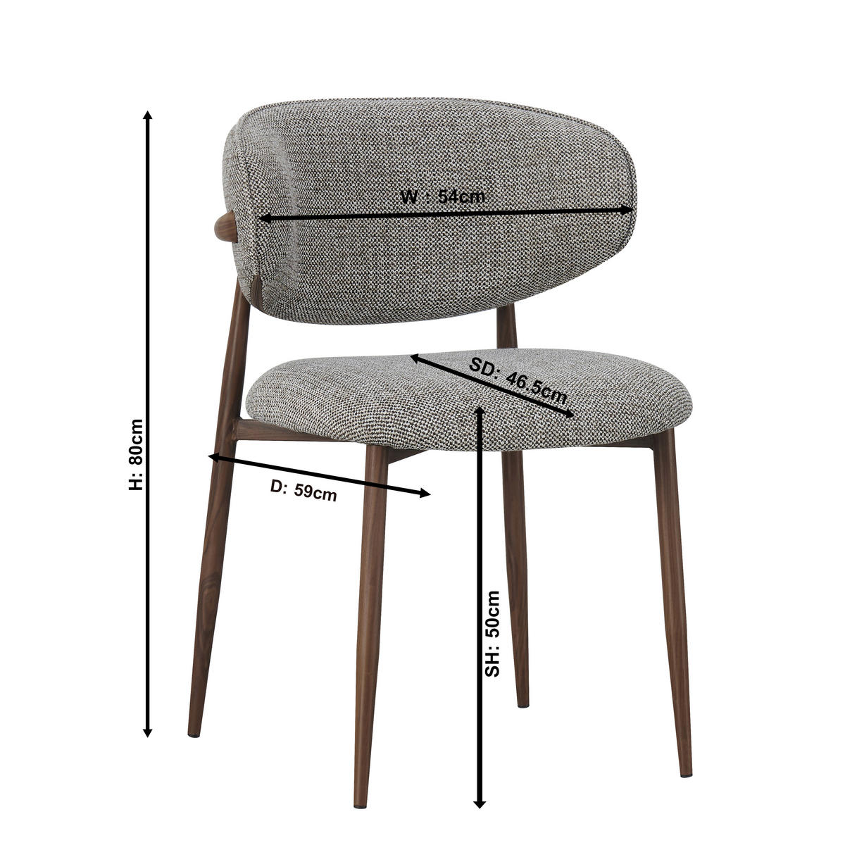STUHL Webstoff Braun, Nussbaumfarben  - Nussbaumfarben/Braun, Design, Textil/Metall (53/79/58cm) - Novel