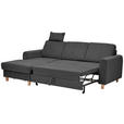ECKSOFA Anthrazit Flachgewebe  inkl. Bettkasten, Schlaffunktion, Rücken echt, Kopfstütze, Liegefläche im Originalstoff  - Anthrazit/Buchefarben, KONVENTIONELL, Holz/Textil (166/241cm) - Carryhome