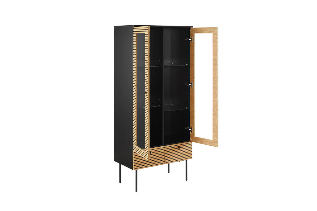 VITRINE  in furniert Eiche Schwarz, Eichefarben - Klar/Eichefarben, Design, Glas/Holz (79/179/43cm) - Livetastic