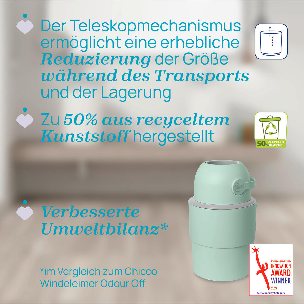 WINDELEIMER 28,5/48/28,5 cm  - Grün, Basics, Kunststoff (28,5/48/28,5cm) - Chicco