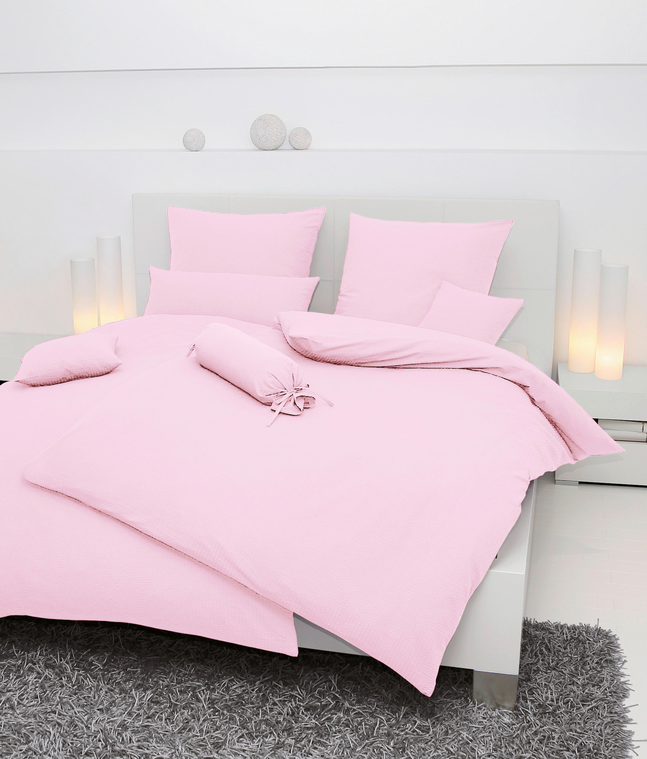 BETTWÄSCHE PIANO Seersucker 200/200 cm  - Rosa, Basics, Textil (200/200cm) - Janine