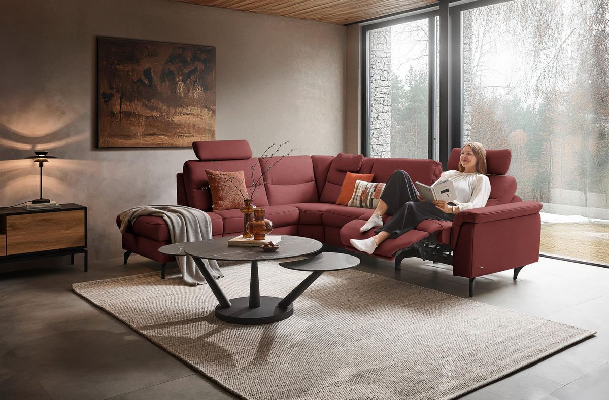 ECKSOFA in Echtleder Rot  249/280 cm  - Anthrazit/Rot, Design, Leder/Metall (249/280cm) - Himolla Komfortklass