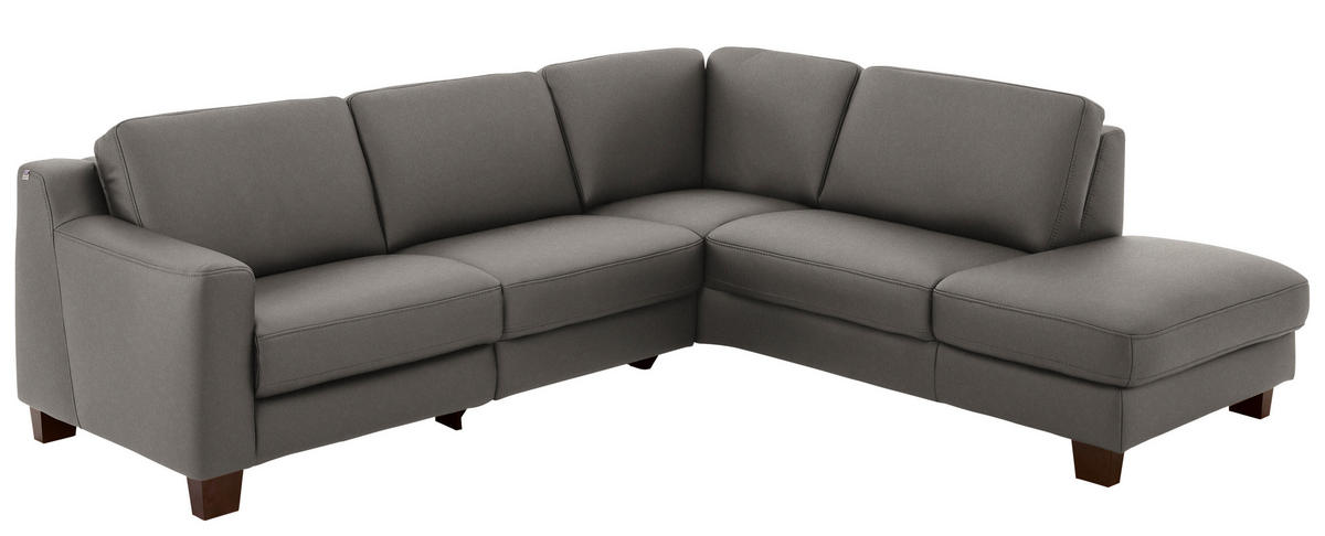 ECKSOFA in Echtleder Graubraun  - Eichefarben/Graubraun, Design, Leder/Holz (259/235cm) - Valdera