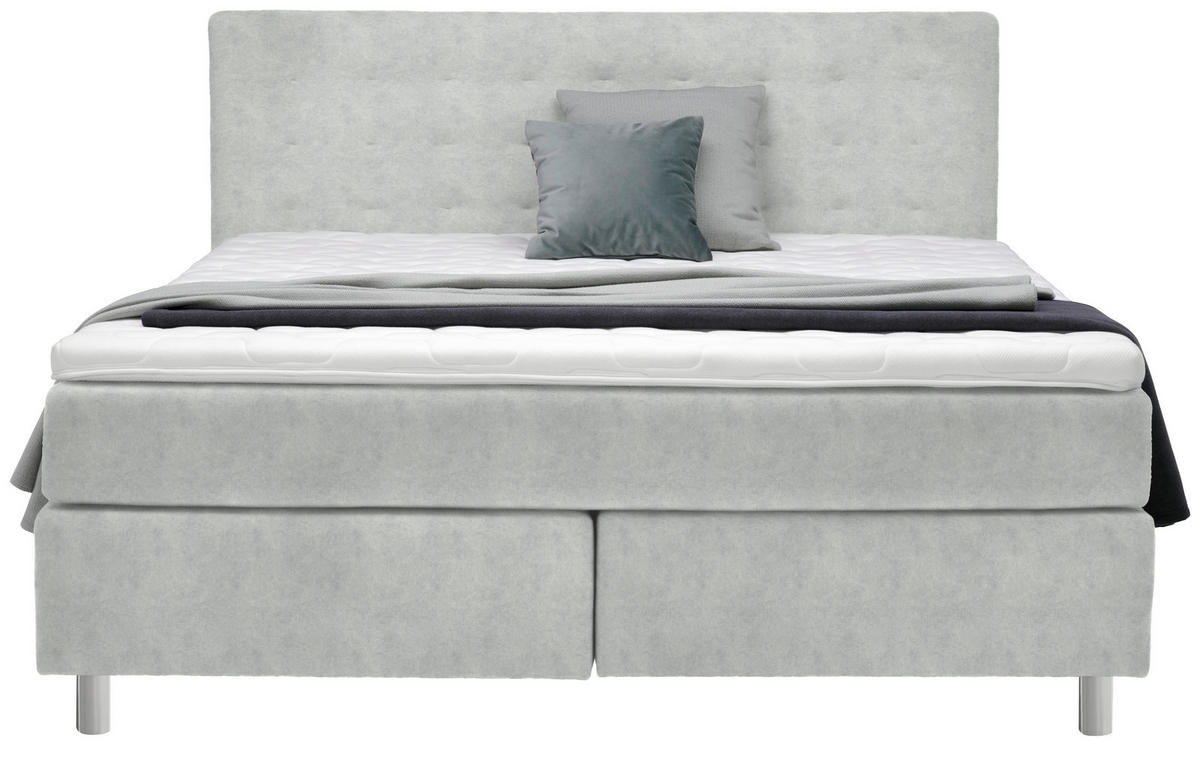 BOXSPRINGBETT 180/200 cm  in Hellgrau  - Chromfarben/Hellgrau, Konventionell, Kunststoff/Textil (180/200cm) - Voleo