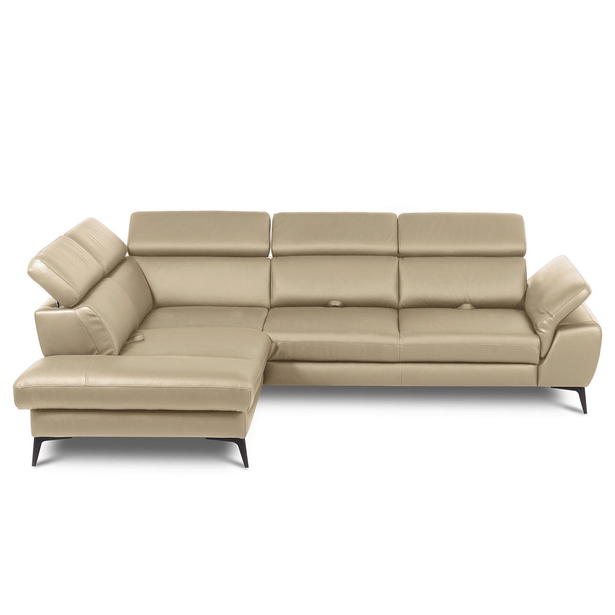 ECKSOFA Lederlook Echtleder Hellgrau  - Hellgrau/Schwarz, Design, Leder/Textil (220/274cm) - Livetastic