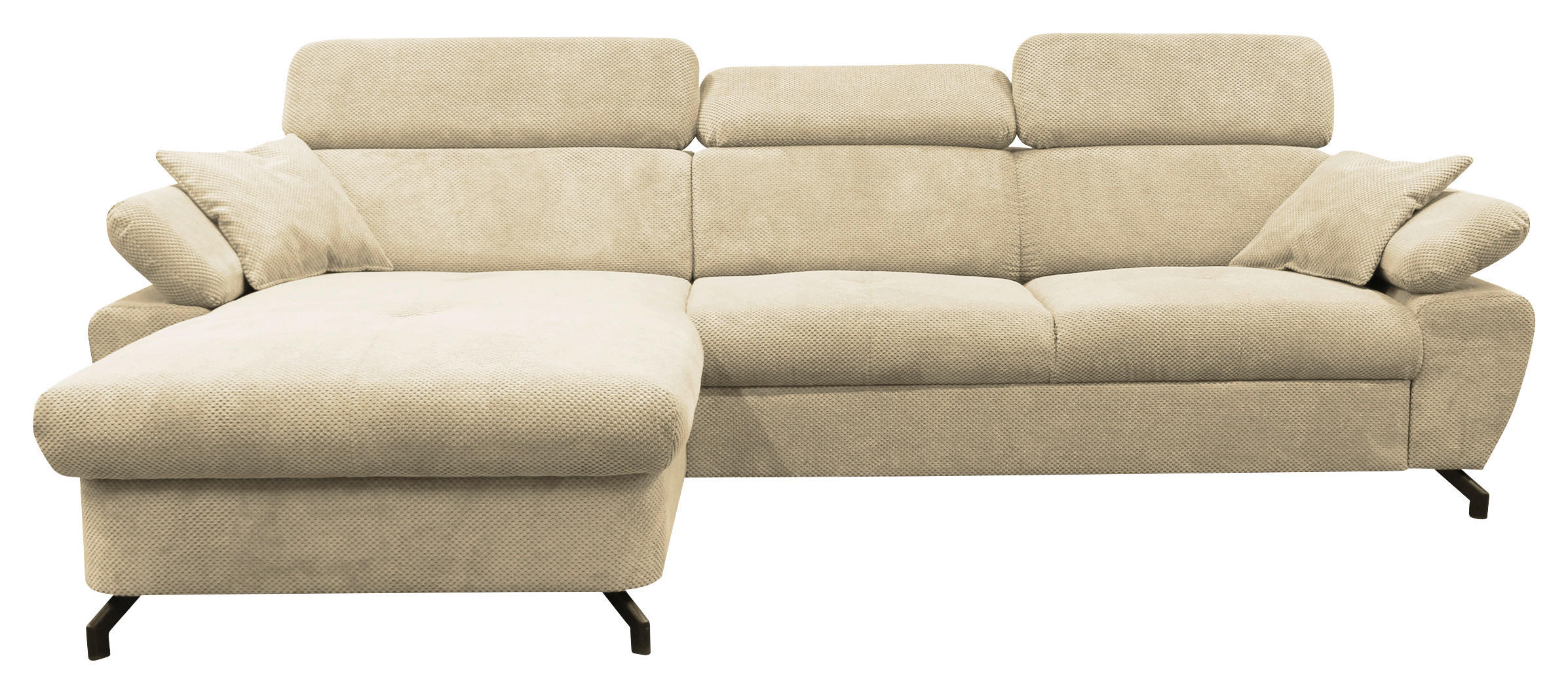 ECKSOFA OMEGA in Chenille Beige  186/280 cm  - Beige/Schwarz, Design, Textil/Metall (186/280cm) - MID.YOU