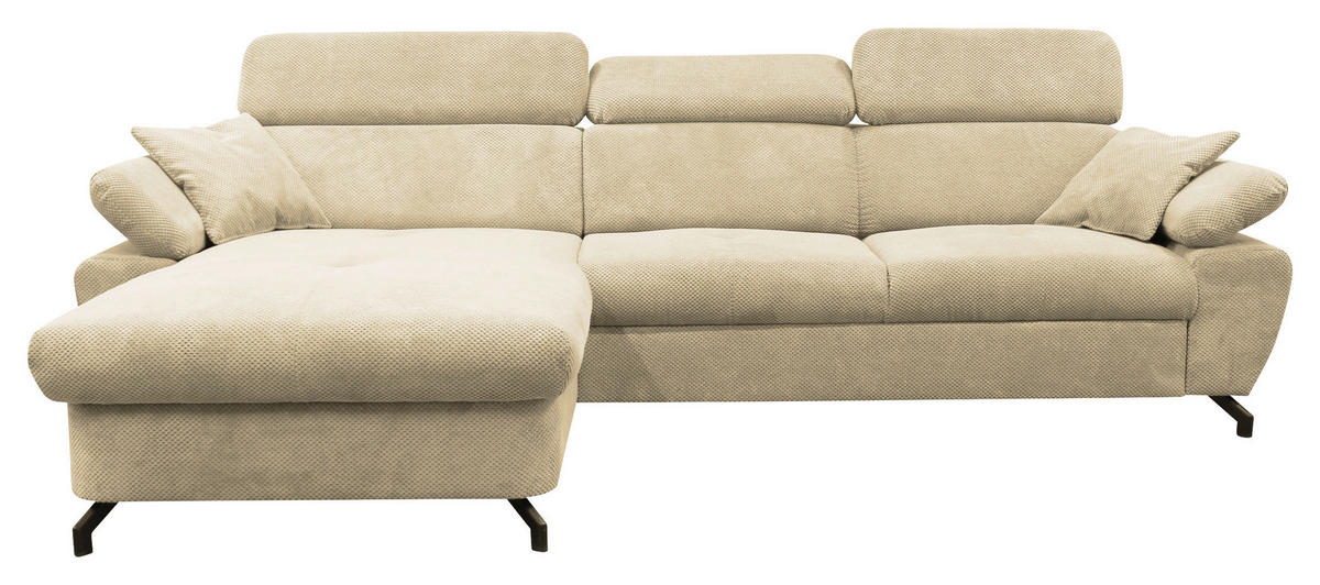 ECKSOFA OMEGA in Chenille Beige  186/280 cm  - Beige/Schwarz, Design, Textil/Metall (186/280cm) - MID.YOU