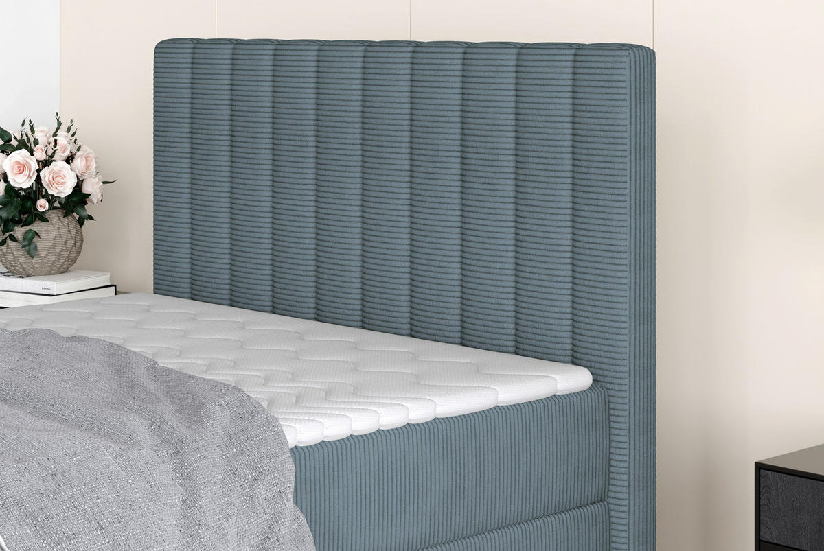 BOXSPRING-ÁGY  olajkék  - olajkék/fekete, Basics, faalapú anyag/textil (120cm) - Stylife