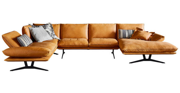 WOHNLANDSCHAFT Currygelb Echtleder  - Currygelb/Schwarz, Natur, Leder/Metall (217/359/155cm) - Dieter Knoll