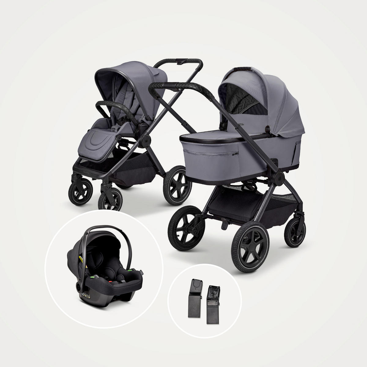 KINDERWAGENSET  GIO FOLD SET AIR  graphite  - Hellgrau/Grau, Basics, Textil/Metall (120/58/92cm) - Moon Edition