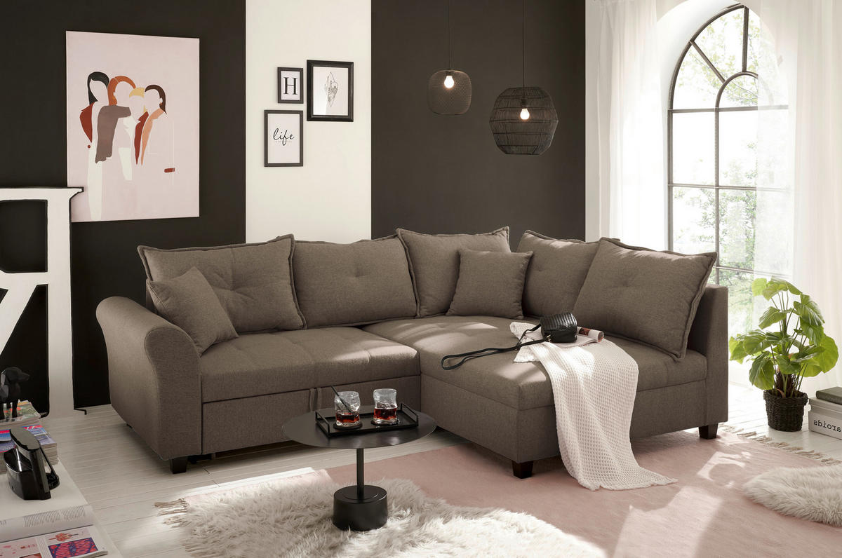 ECKSOFA in Webstoff Braun  - Schwarz/Braun, Modern, Kunststoff/Textil (252/175cm) - Livetastic