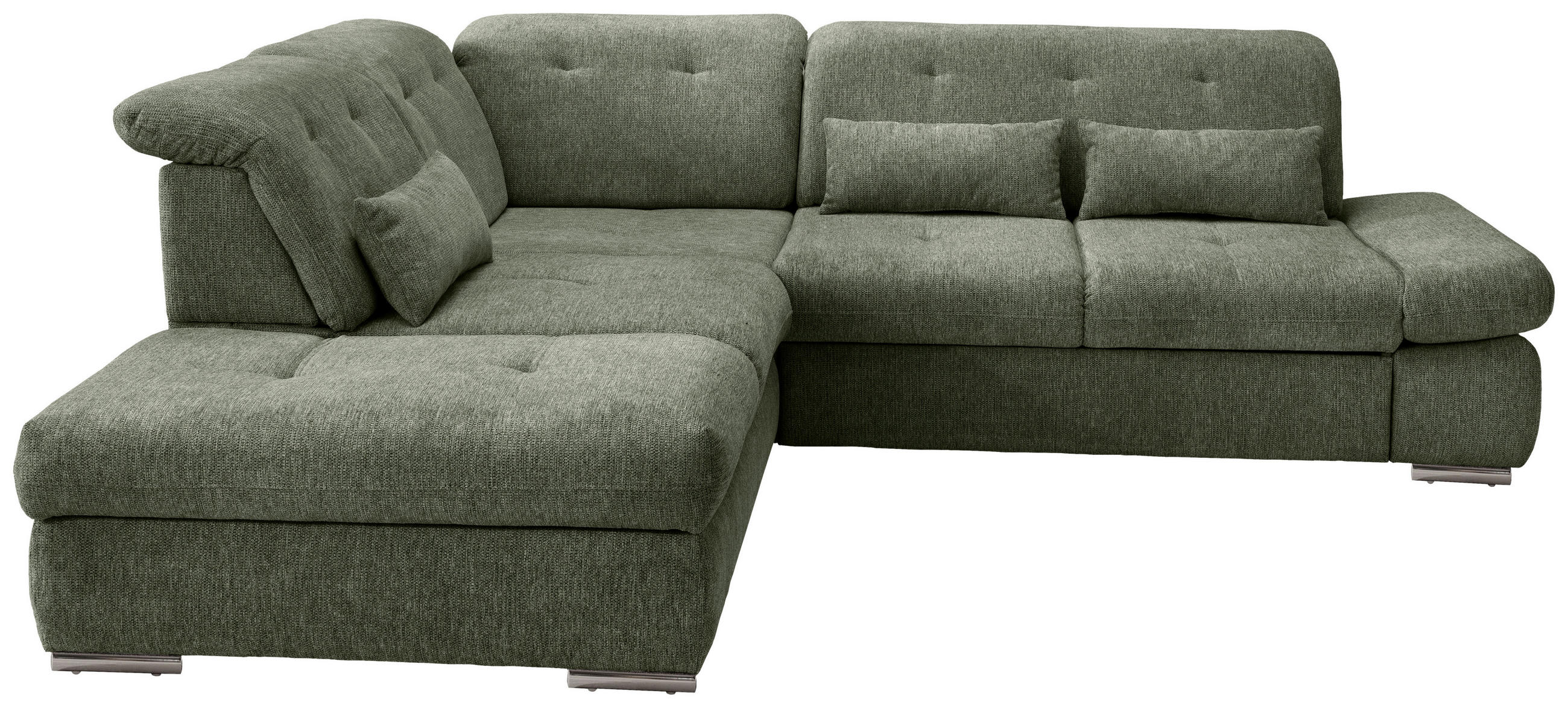 ECKSOFA in Chenille Dunkelgrün  - Chromfarben/Dunkelgrün, Modern, Textil/Metall (254/280cm) - Livetastic