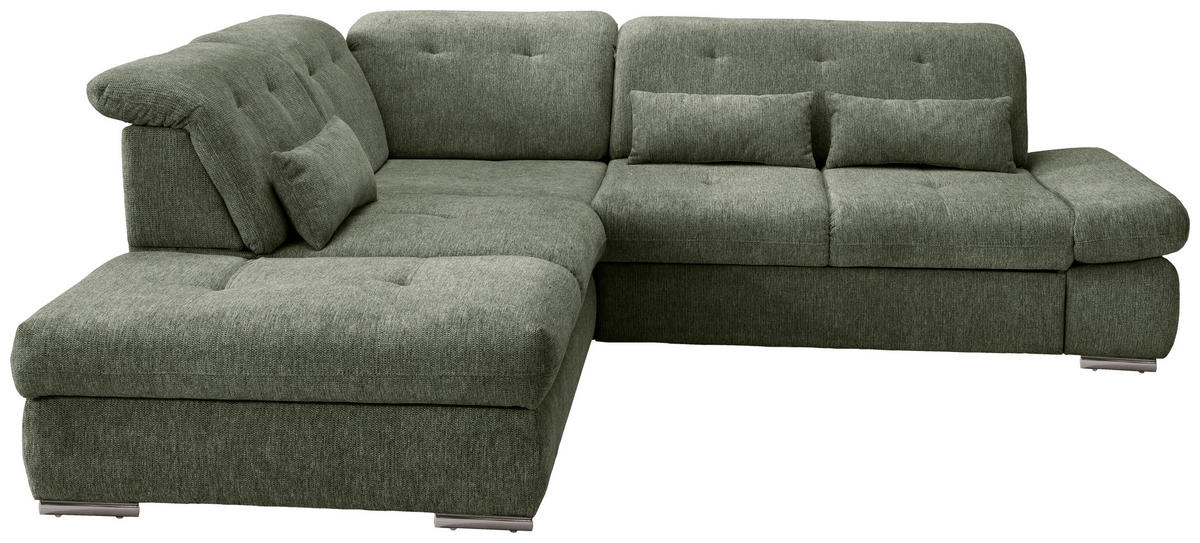 ECKSOFA in Chenille Dunkelgrün  - Chromfarben/Dunkelgrün, Modern, Textil/Metall (254/280cm) - Livetastic