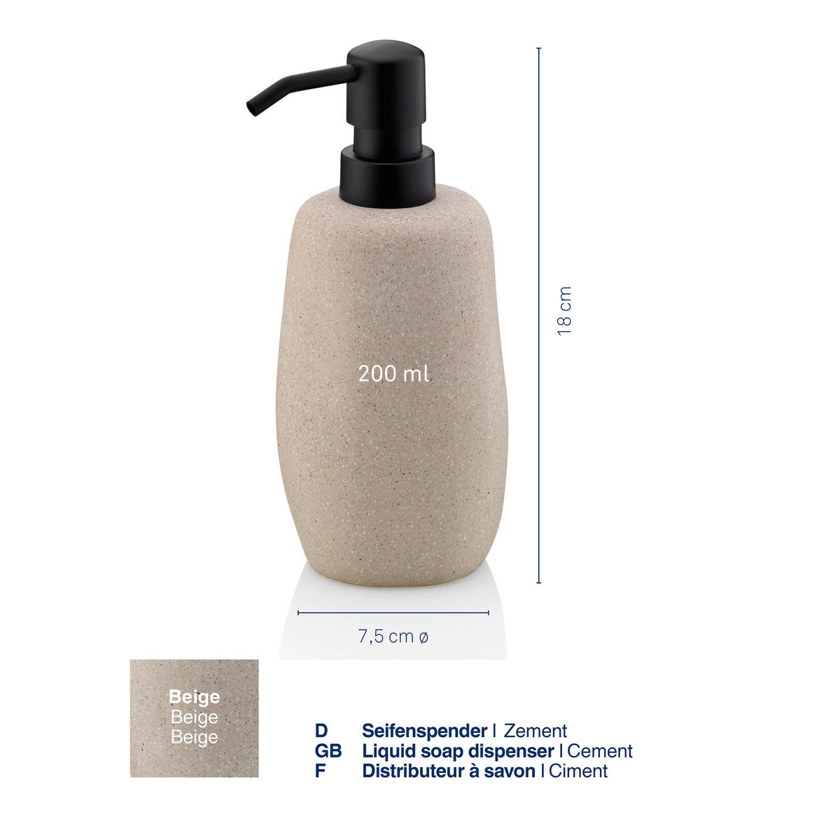 SEIFENSPENDER RODA  - Beige, Basics, Stein (7,5/7,5/18cm) - Kela
