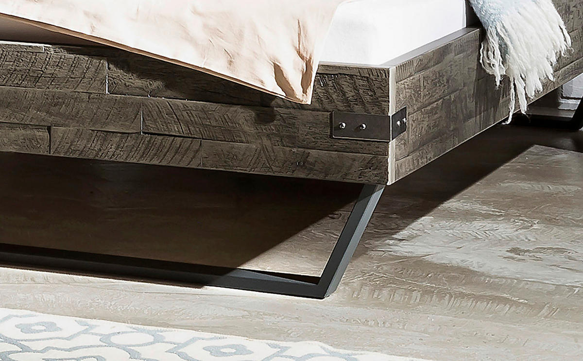 BETT 140/200 cm  in Grau, Schwarz, Akaziefarben  - Schwarz/Grau, Design, Holz/Metall (140/200cm) - Hasena