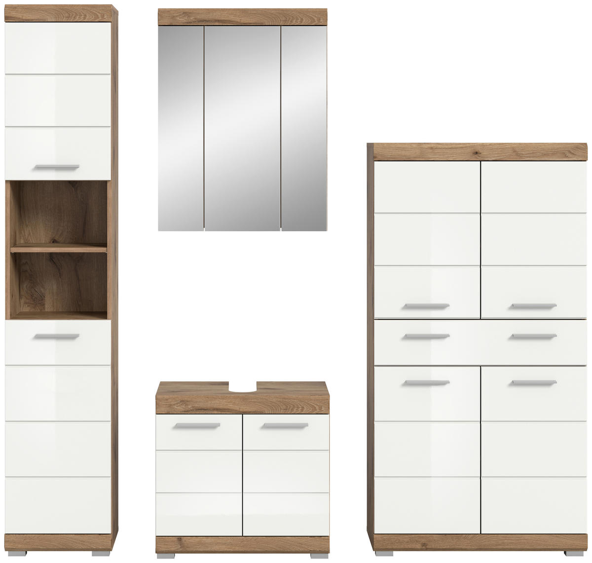 BADEZIMMER 4-teilig  in 171 cm  - Chromfarben/Eichefarben, MODERN, Glas/Holzwerkstoff (171cm) - MID.YOU